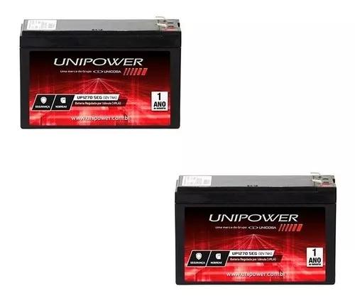 2 Bateria Unipower Selada 12 Volts 7a Alarme, Cerca, Nobreak