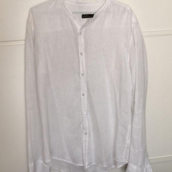 camisa italiana branca 100% linho linda tamanho xl