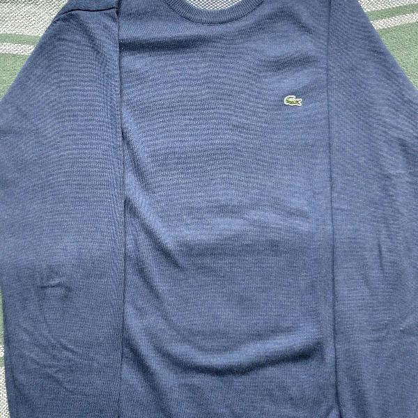 suéter lã lacoste tricot liso azul