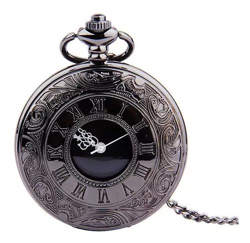 Relógio De Bolso Vintage Preto Numerais Romanos Números De
