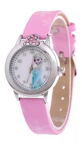 Relógio Infantil Elsa Frozen Disney Rosa Pedrinhas Strass