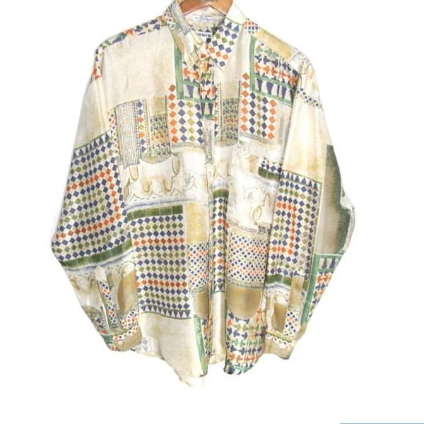 camisa vintage seda estampada imagination