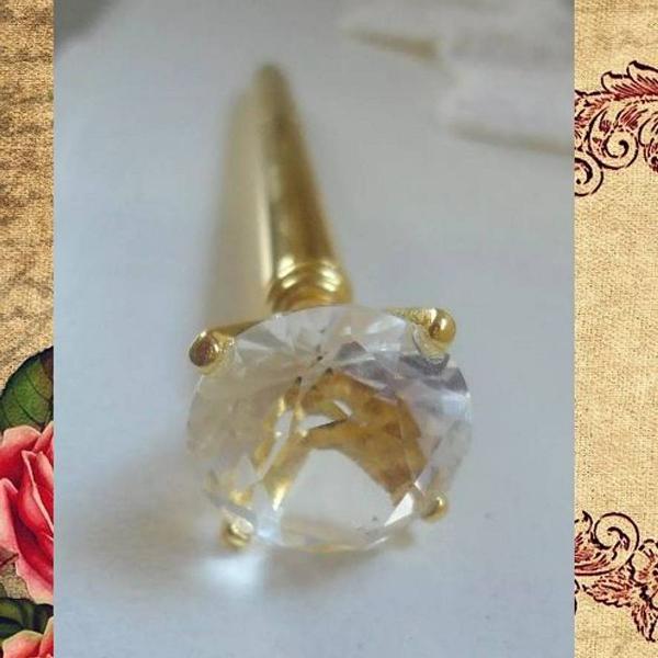 caneta dourada cristal diamante