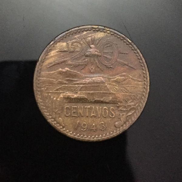 moeda 20 centavos 1943 méxico