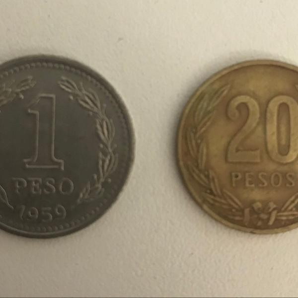 moedas antigas argentina (1959) e colômbia (1982)