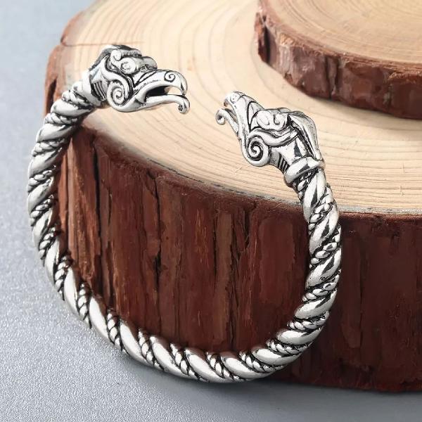 pulseira bracelete cabeça de dragão prateado the viking