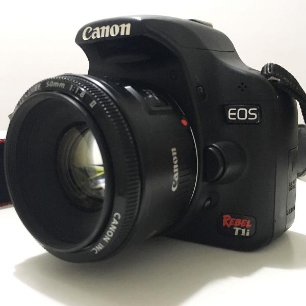 câmera canon eos t1i + lente 50mm + outros acessórios