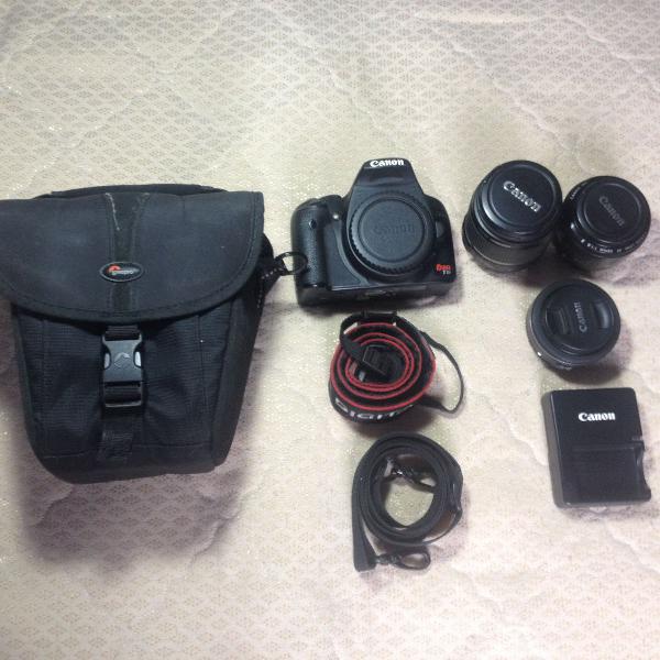 kit camera canon t1i, 18-55, 50, 24mm stm, bolsa, cartão