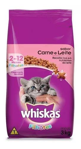 Ração Para Gatos Filhotes Sabor Carne E Leite Whiskas 3kg