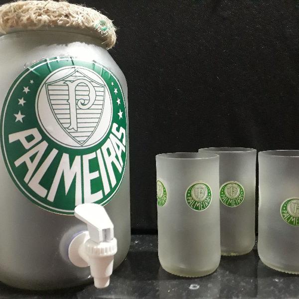 Kit suqueira + 3 copos Long Neck time Palmeiras