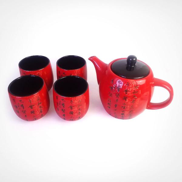 conjunto bule de chá e copos porcelana oriental japonês
