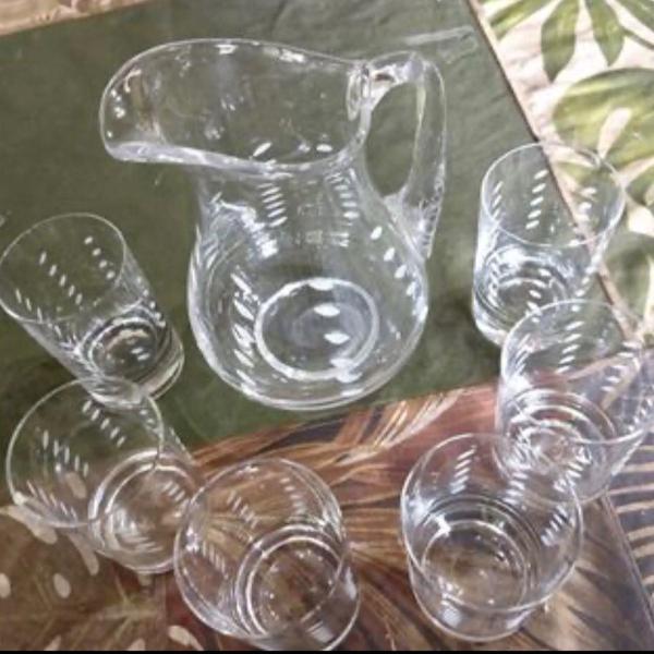 jogo jarra e copos em cristal lapidado