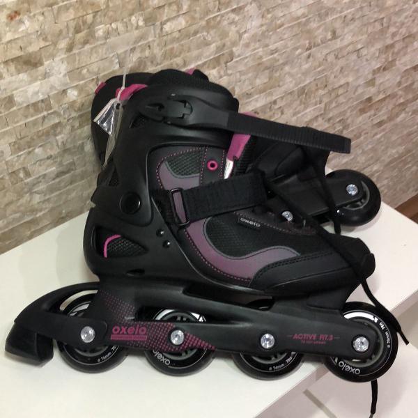 patins feminino fit 3 oxelo - roller new fit 3 preto e rosa