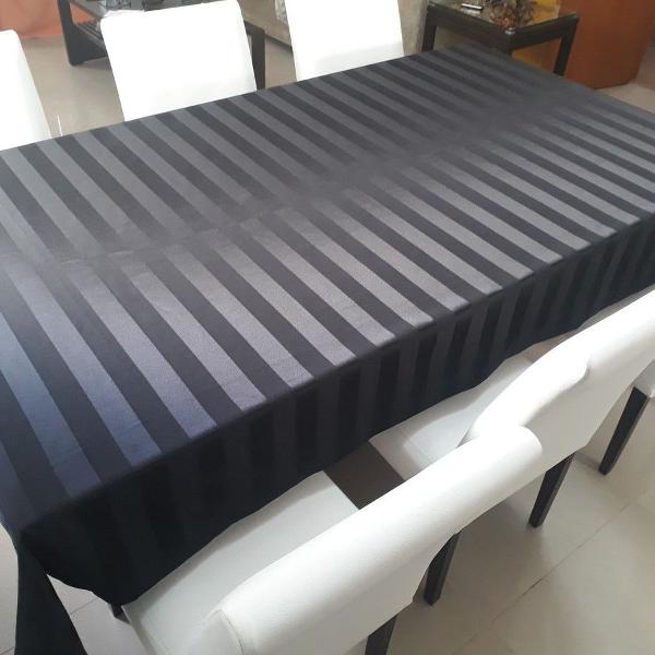 toalha de mesa listras cor preta 8 cadeiras