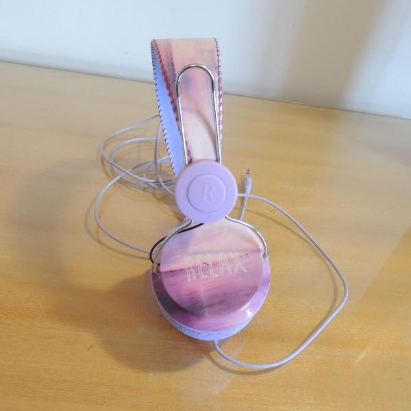 headphone roxo "relax" good vibes