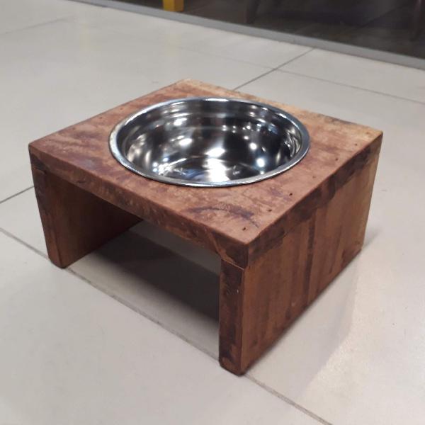 Comedor, Alimentador Pet, Madeira e Inox, 25x20x12 cm