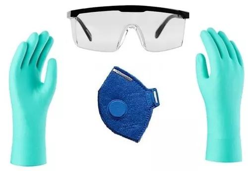 Kit De Proteção Quimica Oculos, Luva Nitrilica E Mascara