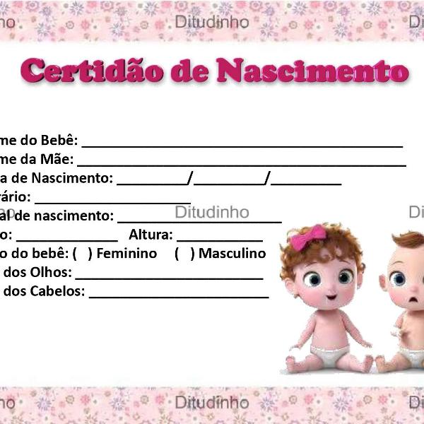 certidão de nascimento para boneca (arquivo digital)