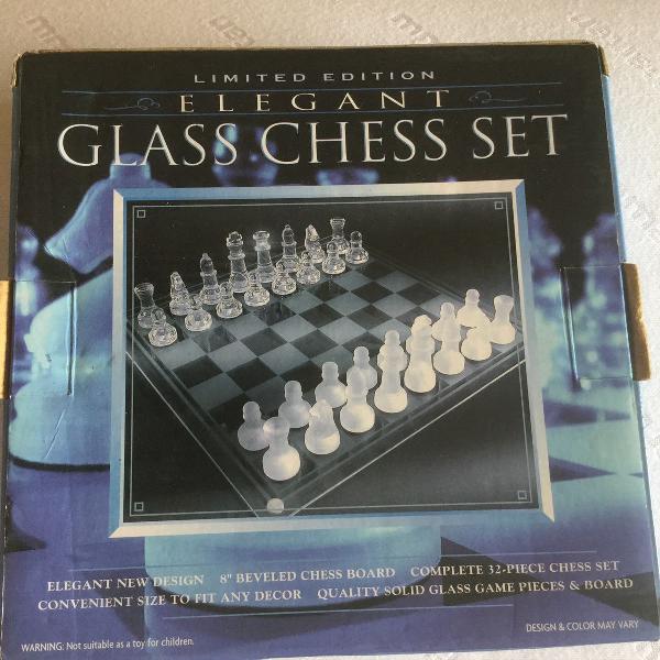jogo de xadrez de vidro novo 20x20cm edição limitada