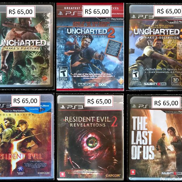 jogos ps3: the last of us, uncharted: drakes fortune,