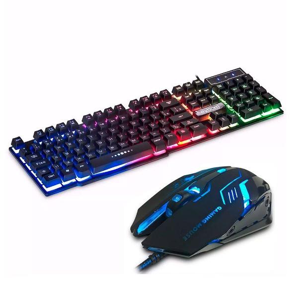 kit gamer teclado semi mecânico c/ iluminação led rgb +