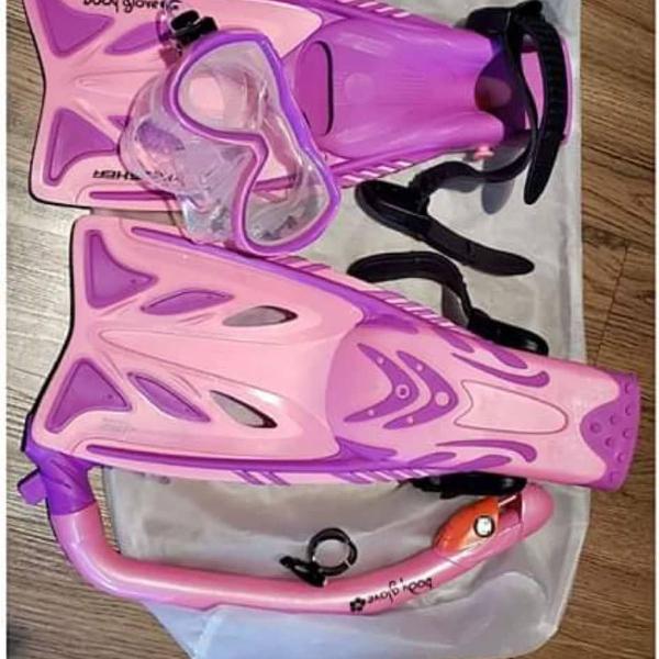 kit snorkel, máscara de mergulho e nadadeiras - juvenil