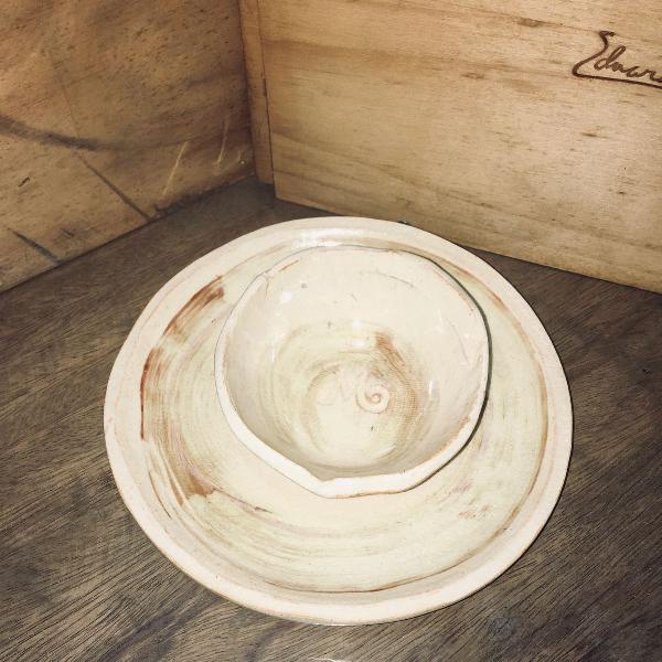 prato de sobremesa e cumbuca (ball) em cerâmica de alta