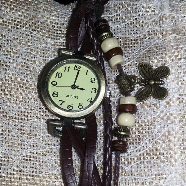 Relógio De Pulso Feminino Retro Vintage De Couro Bracelete