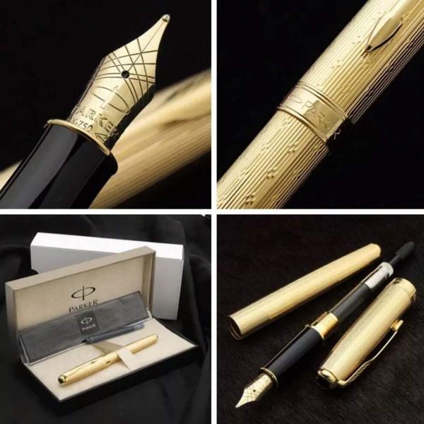 caneta tinteiro parker modelo sonnet, dourada ouro