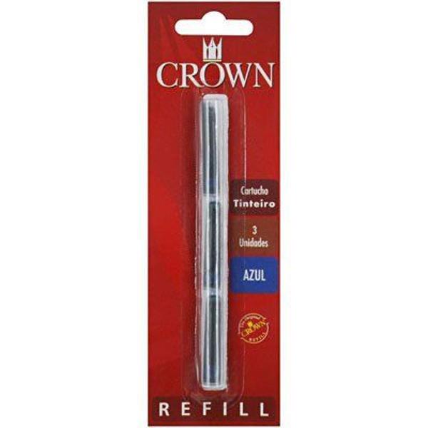 cartucho caneta tinteiro crown azul com 3 unidades ca32005a