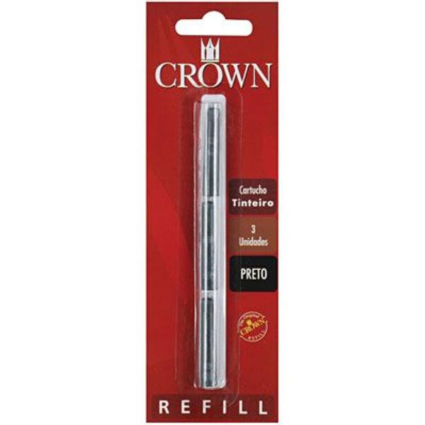 cartucho caneta tinteiro crown preto com 3 unidades ca32005p