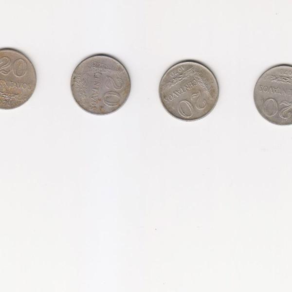 dinheiro para colecionadores, 04 moedas de 20 centavos 1970