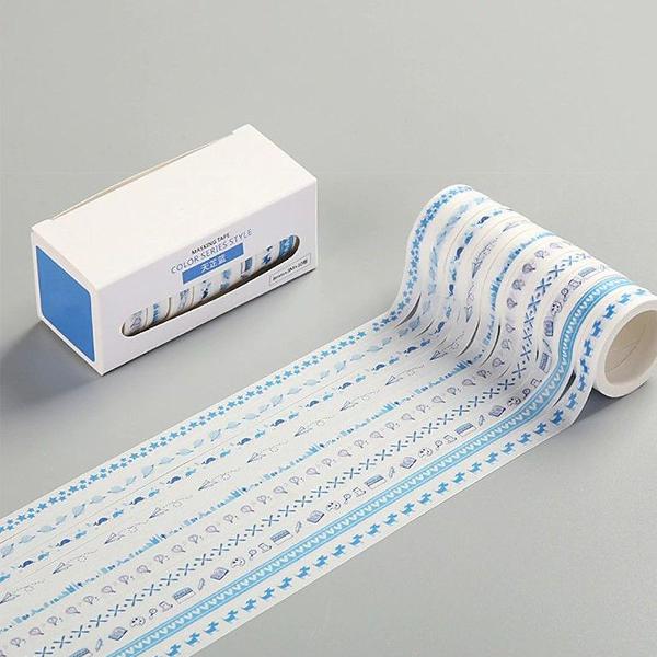 kit com 10 washi tapes azul