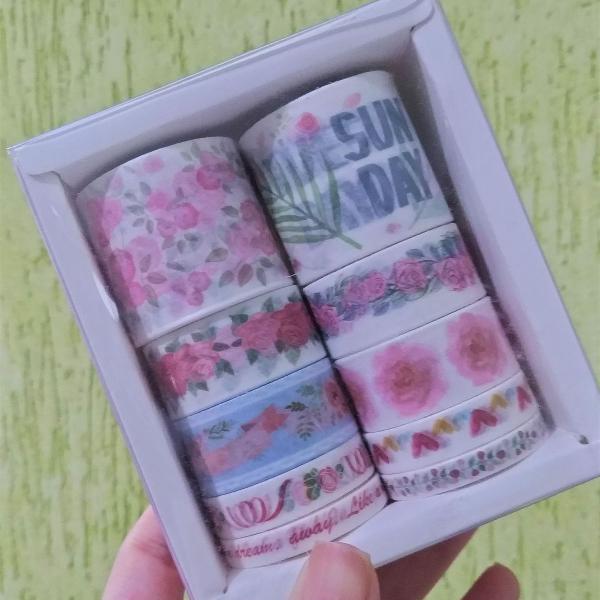 kit com 10 washi tapes flores