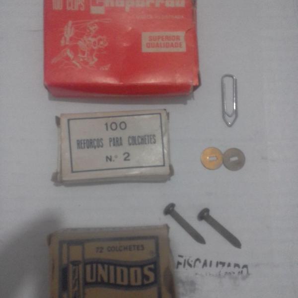 lote antigo - colchetes + reforços para colchetes + clips