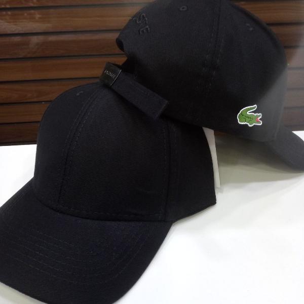 boné lacoste sport preto basico lateral fita fitão