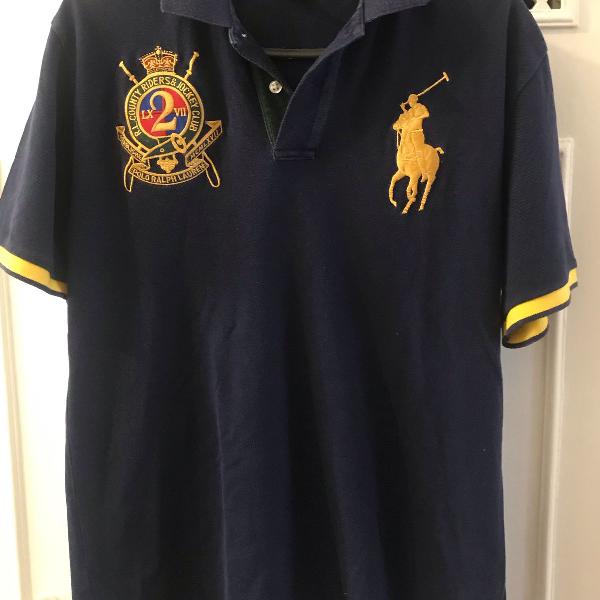 camisa azul com detalhe amarelo polo ralph lauren