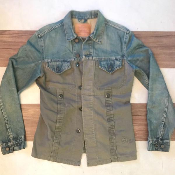 linda jaqueta jeans e militar vintage - exclusiva
