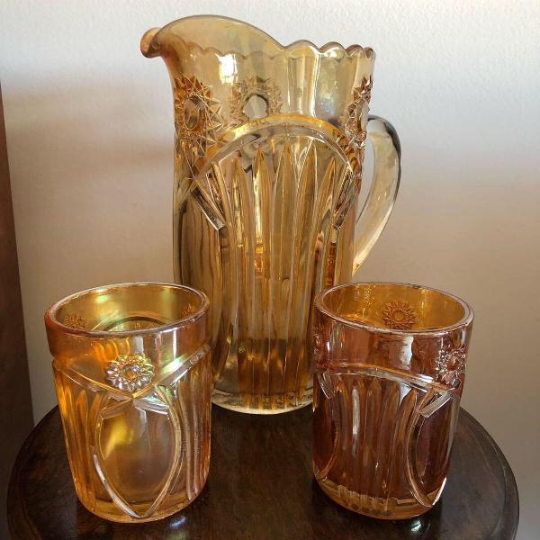 antiga jarra refresqueira art deco vidro carnival glass