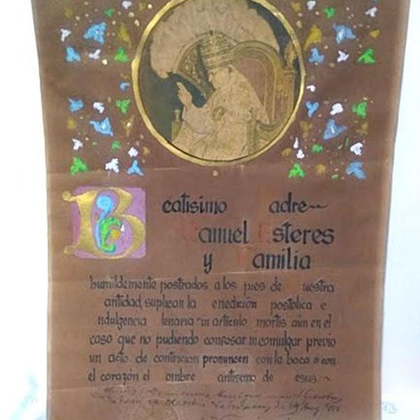 antigo artigo sacro em papel assinado de 1955