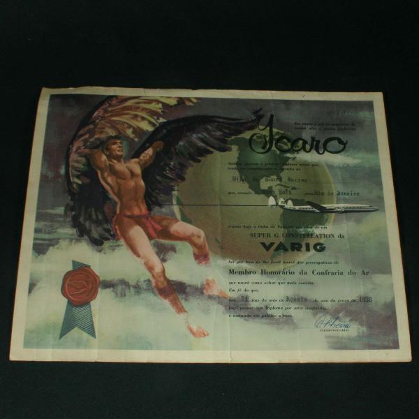 diploma da varig pela passagem da linha do equador - 1958