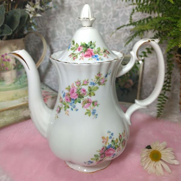 lindo bule p/ café, porcelana inglesa, floral, moss roses