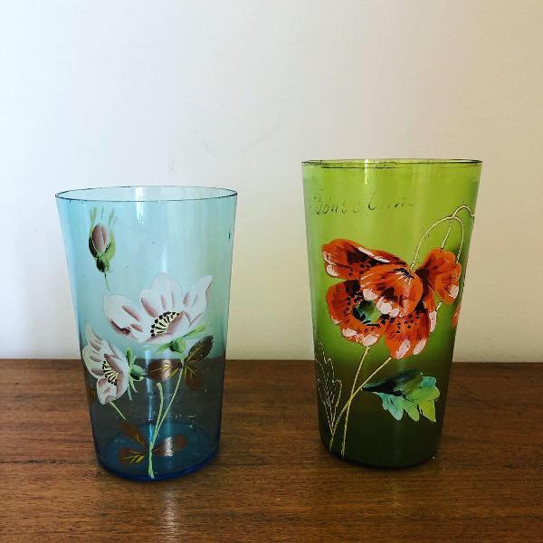 par de antigos copos de coleção art nouveau