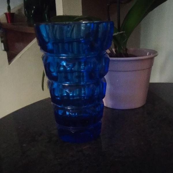 vaso antigo art deco cristal azul cobalto