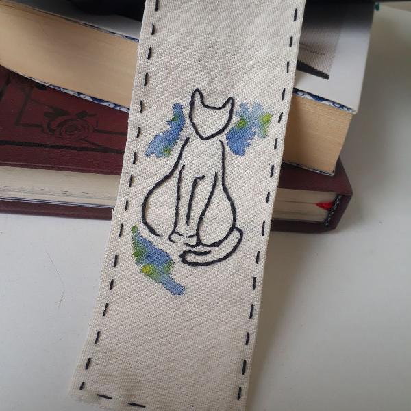Marca páginas de algodão bordado - tema Gato