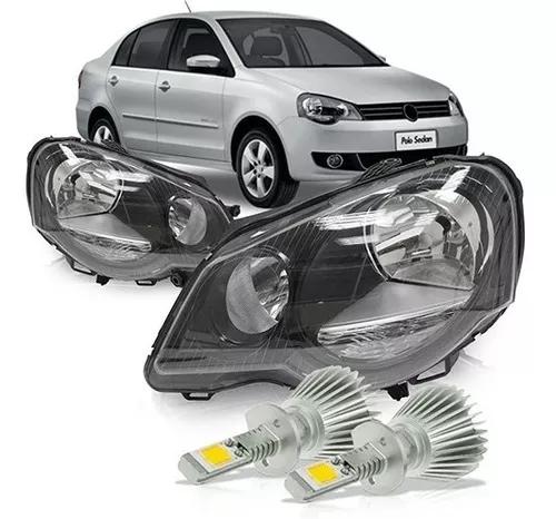 Par Farol Polo 2007 A 2014 Mascara Negra Com Super Led