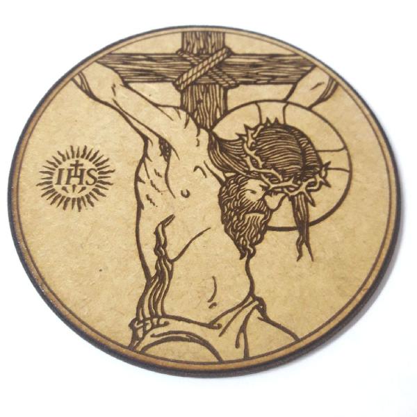 Placa Redonda Decorativa . Cristo Crucificado . MDF 10cm