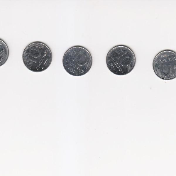 dinheiro antigo para colecionadores, 5 moedas 10 cruzeiros