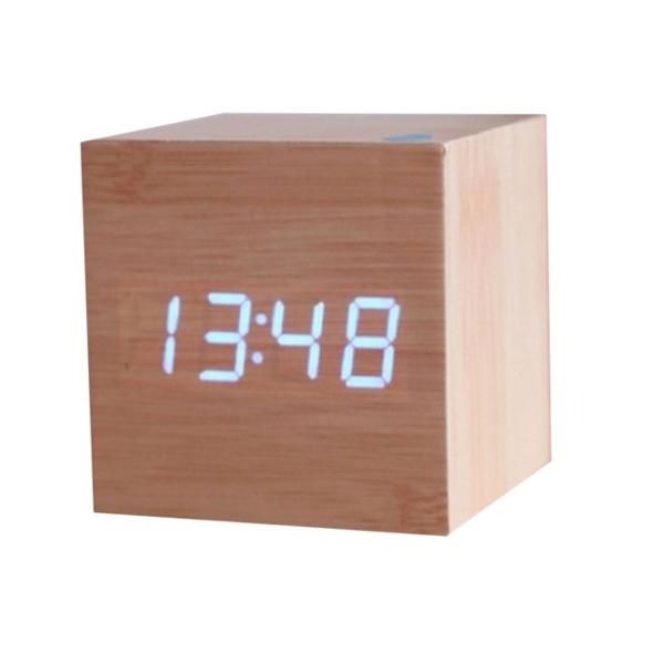 relógio despertador led madeira