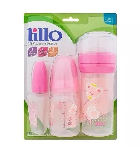 Mamadeira Lillo Kit Com 3 Mamadeiras Primeiros Passos Rosa